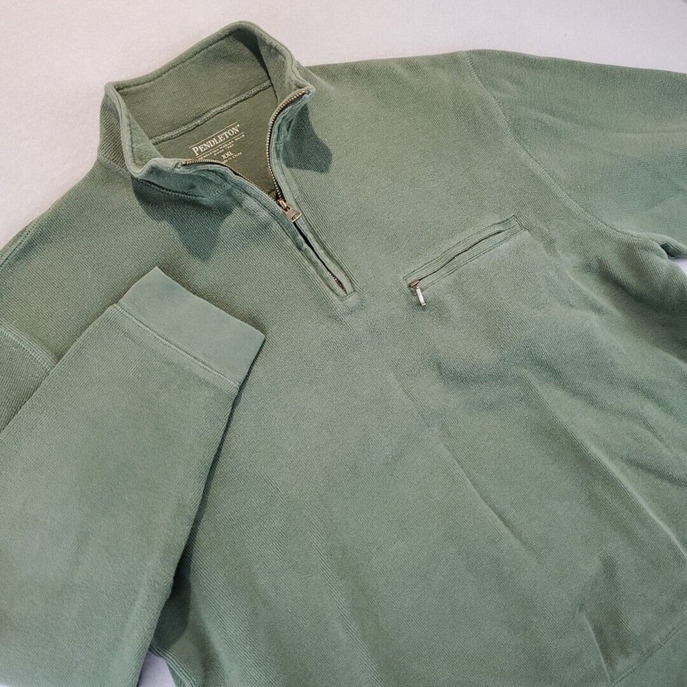Pendleton Woolen Mills Pullover 1/4 Zip Cotton Green with Pocket 2XL